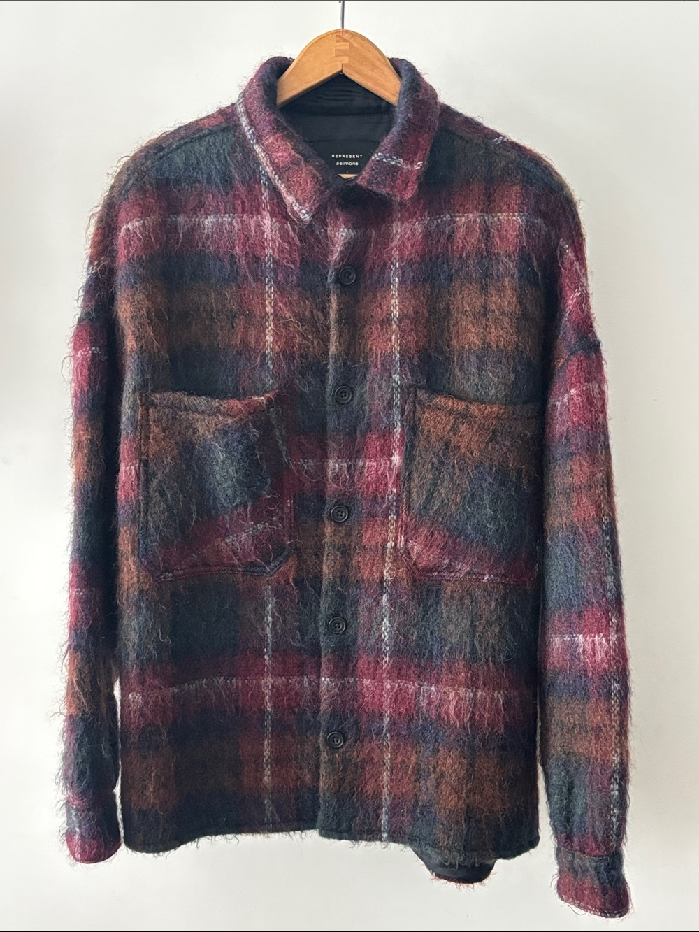 Represent x Simons Mohair Wool Plaid Boxy Overshirt Jacket Size L